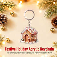 Porte-clés en résine acrylique maison de pain d'épices de Noël avec boîte aux lettres, décor bonbons flocons de neige, porte-clés maison de biscuits