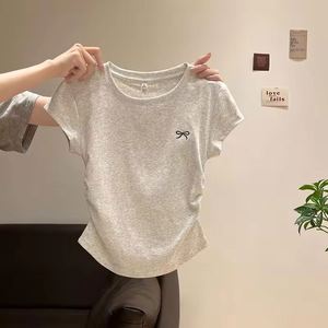 Camisetas Cortas Personalizadas Bordadas de Algodón Grueso de 240 GSM para Mujer, Estilo Casual, Lavado Ácido, para Verano, Entrenamiento, Suaves y Holgadas - Product Image 5