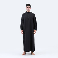 Qamis noir pour hommes musulmans, à manches longues et col montant, Jubbah, vêtement traditionnel saoudien, robe caftan boutonnée