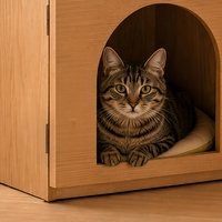 Table de chevet contemporaine en bois pour chat avec tiroir et porte arquée pour chat, table de chevet en chêne pour chambre à coucher OEM ODM
