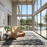 Fauteuil de salon en rotin tressé sans accoudoirs, design arqué doux, résistant à la rouille, avec structure en aluminium dissimulée, style nordique, pour hôtels et resorts