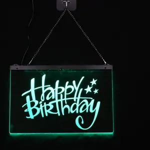 בר ניאון שלט יום הולדת שמח 7 צבעים שינוי 3D Led אופטי כמו מנורת Led שלטי ניאון לעיצוב קיר