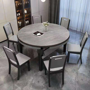 Modern Minimalist Extendable <b>Dining</b> <b>Table</b> And <b>Chair</b> Set 6 Piece Solid Wood Telescopic <b>Folding</b> For Small Homes - Product Image 2