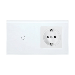 Interruptor Táctil Tipo 153 con Enchufe Europeo, 10A, 60x60mm, Panel de Vidrio Templado Blanco con Aislamiento Ignífugo - Product Image 1