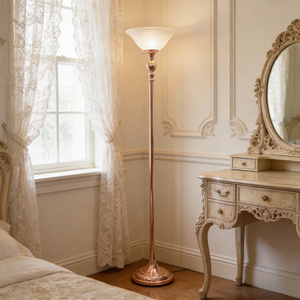 Lampe sur pied décorative d'intérieur en métal faite à la main avec un seul éclairage, abat-jour en verre blanc marbré - Product Image 6