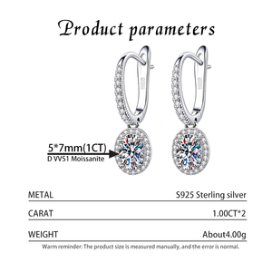 Pendientes de tuerca de moissanita de 1 quilate con corte ovalado de plata S925, engaste de garra, certificado GRA, chapados en rodio, de lujo para mujer, 4.00g, stock de fábrica - Product Image 3