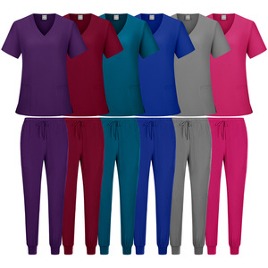V-Neck Short Sleeve Scrub <b>Tops</b> For Women Moisture Wicking Knitted Hospital Uniforms With Pockets Size S XXL - Product Image 2