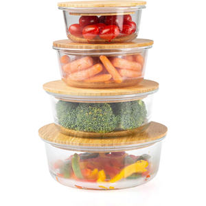 Récipient de stockage Récipient alimentaire en verre de conception écologique avec couvercle en bois de bambou Camping Logo personnalisé Bols CLASSIQUES - Product Image 1