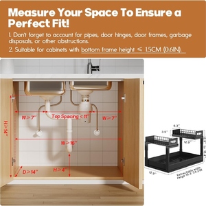 Organisateur de rangement <span class=keywords><strong>sous</strong></span> évier extensible à 2 niveaux, tiroirs réglables en hauteur avec glissières à billes améliorées - Product Image 5