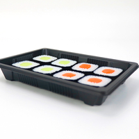 Plateaux à sushi noirs jetables avec couvercle transparent Boîtes d'emballage de sushi moyennes pour emporter des conteneurs de sushi de restauration rapide