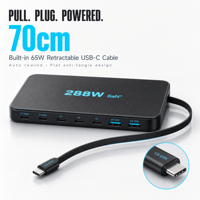 Chargeur de bureau USB C GaN 288W Slim 8 ports PD 3.0 100W PPS Chargeur rapide avec câble rétractable pour le bureau