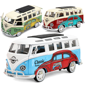 Modèle de voiture miniature rétro classique <span class=keywords><strong>T1</strong></span> à l'échelle 1:24, avec portes ouvrables, son et lumière, style fourgon vintage - Product Image 1