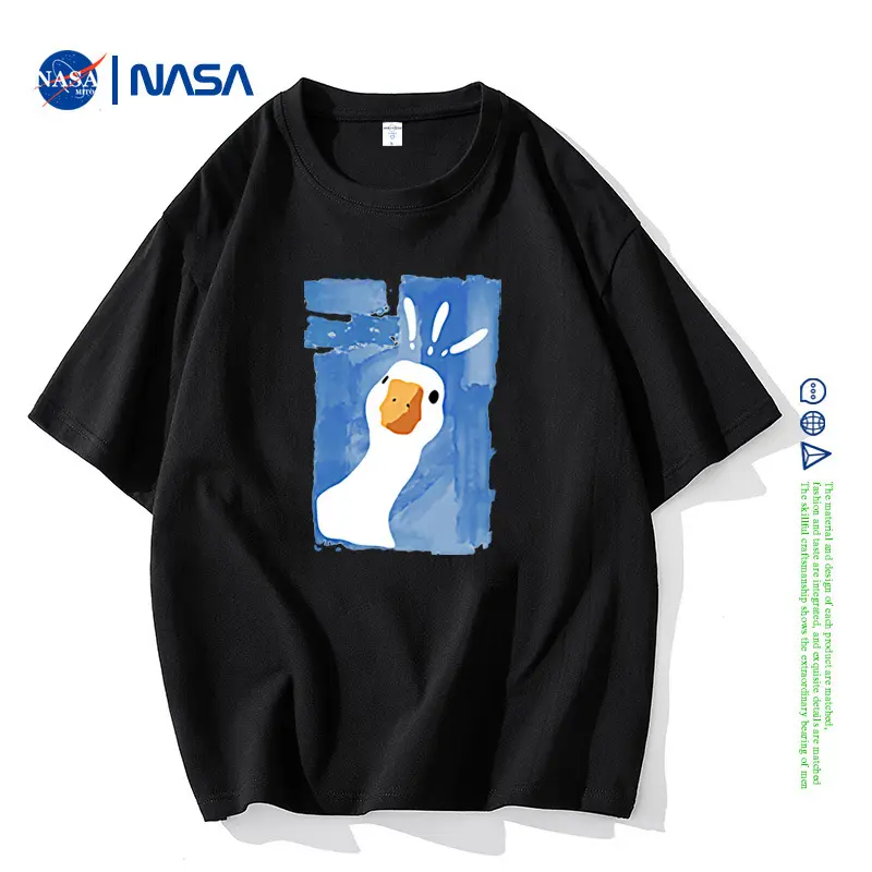 NASAの共同ブランド半袖Tシャツ夏の男性と女性のヘビー級ボディシャツラウンドネック香港スタイルの半袖カジュアル