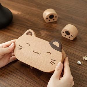 <b>Cat</b> Shaped Wooden Jewelry Box Solid Wood <b>Ring</b> Necklace Organizer Portable Storage Case For Women Gift - Product Image 4