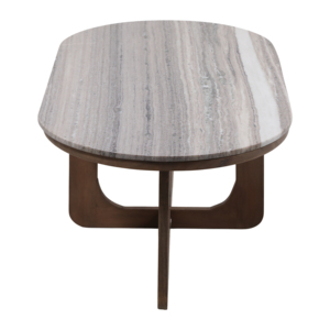 Tavolino da Caffè Minimalista Ovale con Piano in Marmo e Base in Legno, Arredamento per Soggiorno - Product Image 5