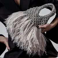 Pochette unisexe haut de gamme en strass et plumes, tissée à la main, avec fermeture ouverte, forme boulette, idéale pour les soirées et les danses