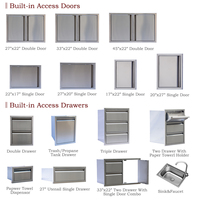 Îlot de barbecue modulaire carré en acier inoxydable, armoire de barbecue encastrée avec porte à charnière et finition brossée
