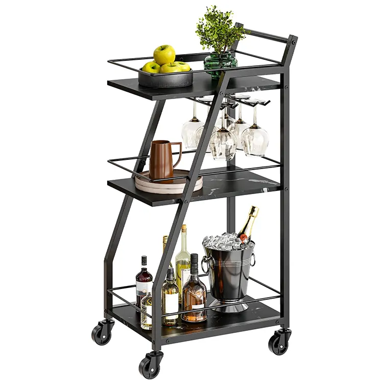 JH-Mech Home 3-Shelf Rolling Storage Bar Cart Dining Cart For Kitchen Multifunctional Movable Metal Bar Serving Cart With Wheels