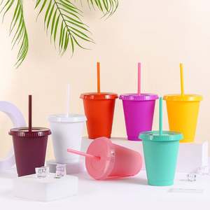 Gobelet en plastique sans BPA, coloré, réutilisable, anti-fuite, compatible lave-vaisselle, avec couvercle et paille, pour boire directement, design minimaliste, 16oz 24oz, pour stade - Product Image 6