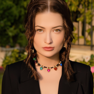 Colliers ras du cou tendance avec breloques en forme de cœur, perles colorées, cordon noir, acier inoxydable plaqué or, réglables pour femmes - Product Image 3