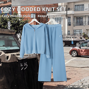 Conjunto Deportivo de Dos Piezas para Mujer, Otoño-Invierno, Transpirable, de Nylon/Algodón, con Sudadera con Capucha, Pantalones Anchos con Cierre, Estilo Casual, Color Sólido - Product Image 2