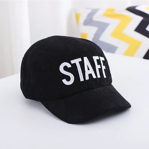Custom Logo Black Corduroy <b>Baseball</b> <b>Cap</b> Staff Embroidery 6 Panel Adjustable Unisex Casual Hat - Product Image 3