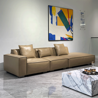 Canapé-lit italien moderne minimaliste en blocs de tofu en cuir Ensemble de canapé-lit simple carré ligne droite en bois Design modulaire velours tissu vivant