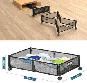 Large Rectangle Stainless Steel Foldable Space-saving Under Bed <b>Drawer</b> Shoe Storage Organizer with 360Rotating Wheels - Product Image 2