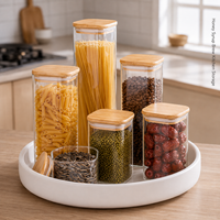Pot de conservation carré en verre borosilicate avec couvercle en bambou, récipient alimentaire hermétique pour garde-manger, céréales, pâtes, noix, thé