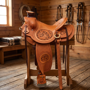 BS International Australian English Leather Race <b>Saddle</b> Wood Tree Handcrafted Sustainable 4-Season Comfort Horse Rugs for Horses - Product Image 1