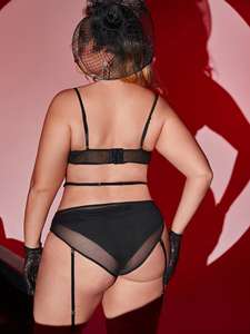 Ensemble soutien-gorge et <span class=keywords><strong>porte</strong></span>-jarretelles, Lingerie en dentelle, <span class=keywords><strong>rouge</strong></span>, nœuds papillon, <span class=keywords><strong>grande</strong></span> <span class=keywords><strong>taille</strong></span>, 3 pièces, avec ceinture - Product Image 2