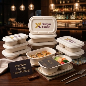Boîte en bagasse de canne à sucre avec logo personnalisé, écologique, jetable, pour la livraison de repas en restaurant, la restauration hôtelière, faible MOQ - Product Image 1