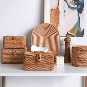 Moderno Porta Papel Higiénico Rectangular de Ratán Tejido a Mano, de Lujo, para Escritorio y Pared, con Diseño de Caja de Papel - Product Image 5