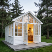 Abri de jardin extérieur confortable 3,5x2,8m en bois anti-corrosion, studio de jardin multifonctionnel, bureau de jardin, atelier d'art