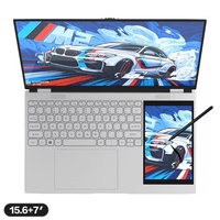 Ordinateur portable à double écran avec clavier AZERTY personnalisé 15,6 pouces + 7 pouces IPS, tout neuf, professionnel, 16 Go de RAM, 128/256/512 Go, SSD 1 To