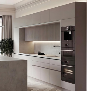 Mobili da Cucina Moderni Europei Ecologici Ignifughi con Ante in Vetro Laccato, Legno Massello, Compensato, Acrilico, <span class=keywords><strong>MDF</strong></span>, Frigorifero e Lavello - Product Image 2