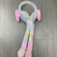 Costume de mascotte gonflable LED avec oreilles de lapin et cache-oreilles en fourrure pour femmes et filles, idéal pour les soirées