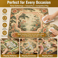 Tapis de Mahjong Vintage Corail Pivoine Oiseau pour Table, Motif Floral Jardin Chinoiserie, Jeu Américain, Cadeau Premium pour Joueurs, Fabriqué en Chine