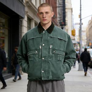 Chaquetas Cortas de Trabajo de Lona Gruesa con Lavado Vintage para Hombre, Proveedor de Ropa Urbana Rainbow Spray, Chaqueta de Trabajo para Hombre con Cuello de <span class=keywords><strong>Pana</strong></span> - Product Image 1