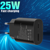 Chargeur mural USB-A/Type-C PD QC3.0 double port 25W rapide avec protection OTP pour appareils photo et appareils électriques, prise EU, CE RoHS