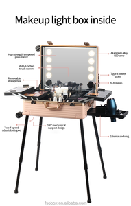 OBOX Top Vente Professionnel Cosmétique <span class=keywords><strong>Valise</strong></span> Roulante LED Éclairé HD Miroir Maquillage Train Cas Pliant <span class=keywords><strong>Coiffure</strong></span> Station PC - Product Image 3