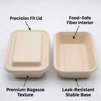 1000ml Wegwerp Biologisch Afbreekbare Lunchbox van Suikerrietbagasse, Magnetronbestendig, Water- en Oliebestendig Deksel, Diepe Rechthoekige Vorm