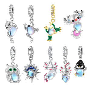 Encantador dije de plata de ley S925 con piedra lunar, diseño de rana, pingüino y pez gigante, ideal para pulseras, abalorios y colgantes DIY. - Product Image 1