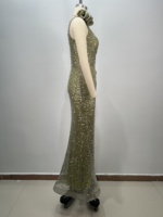 Olivgrünes Pailletten-Abendkleid mit Einer Schulter Asymmetrisches Partykleid Hochwertige Formelle Kleidung für den Roten Teppich