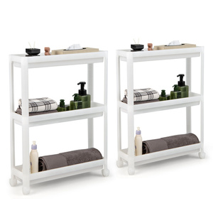 Chariot de rangement fin à 3 niveaux avec roulettes pour salle de bain, en plastique et métal, design détachable - Product Image 4
