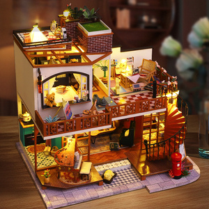 Vente en gros : Kit DIY de niche à livres en bois style villa moderne, modèle de maison de poupée 3D avec éclairage LED, décoration de bureau, artisanat fait main, cadeau - Product Image 2