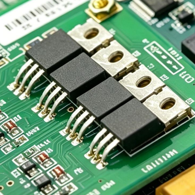 New TO-220 Package Power MOSFET Transistor, Through Hole Semiconductor Chip Soldered on PCB for Industrial Control Circuit Board