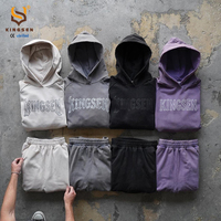 Conjunto de Sudadera con Capucha y Pantalones Jogger Acampanados de Felpa Francesa 100% Algodón Kingsen, Estilo Holgado Oversize con Estampado Puff y Lavado Ácido