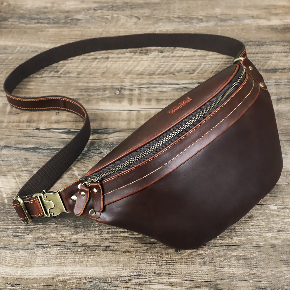 Temas 'ın Vintage hakiki deri iki ton göğüs çanta kemeri bel çantası erkekler için Fanny paketi lüks bel çantası büyük kapasiteli