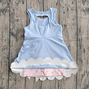 Précommande MOQ 5 – Nouveaux ensembles d'été pour filles avec nœuds verts, tenues de yoga festonnées en Spandex doux/coton biologique, vêtements de sport en gros pour enfants - Product Image 6